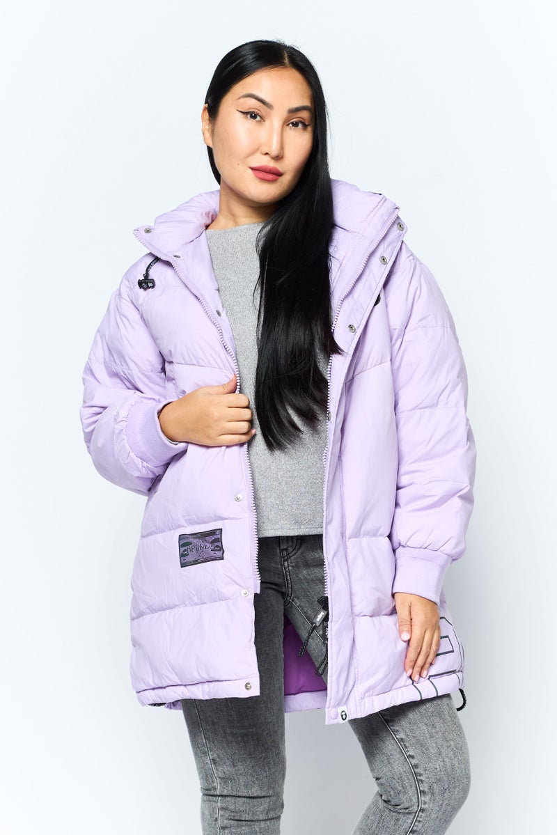 Aape By A Bathing Ape جاكيت بافر بشعار العلامة التجارية للنساء، لافندر - Image 1