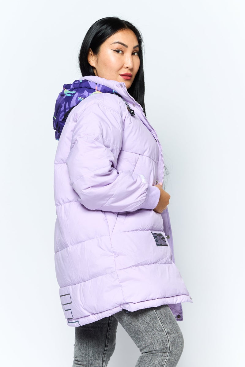 Aape By A Bathing Ape جاكيت بافر بشعار العلامة التجارية للنساء، لافندر - Image 3