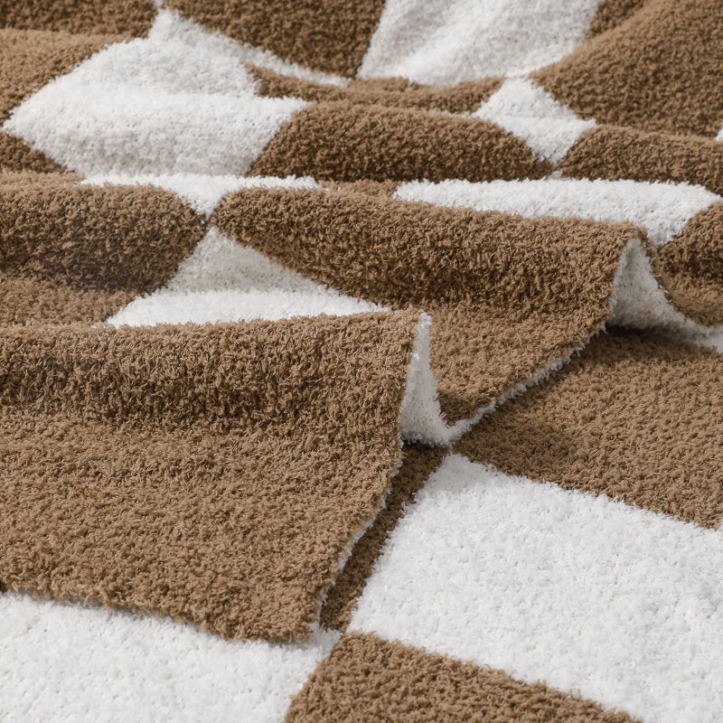 bearberry bearberry Fuzzy Checkerboard Grid Throw Blanket Soft Cozy Warm Microfiber All Season Blanket Decor for Couch Sofa Bed Travel Home (Mocha  50''x60'')  - Image 3