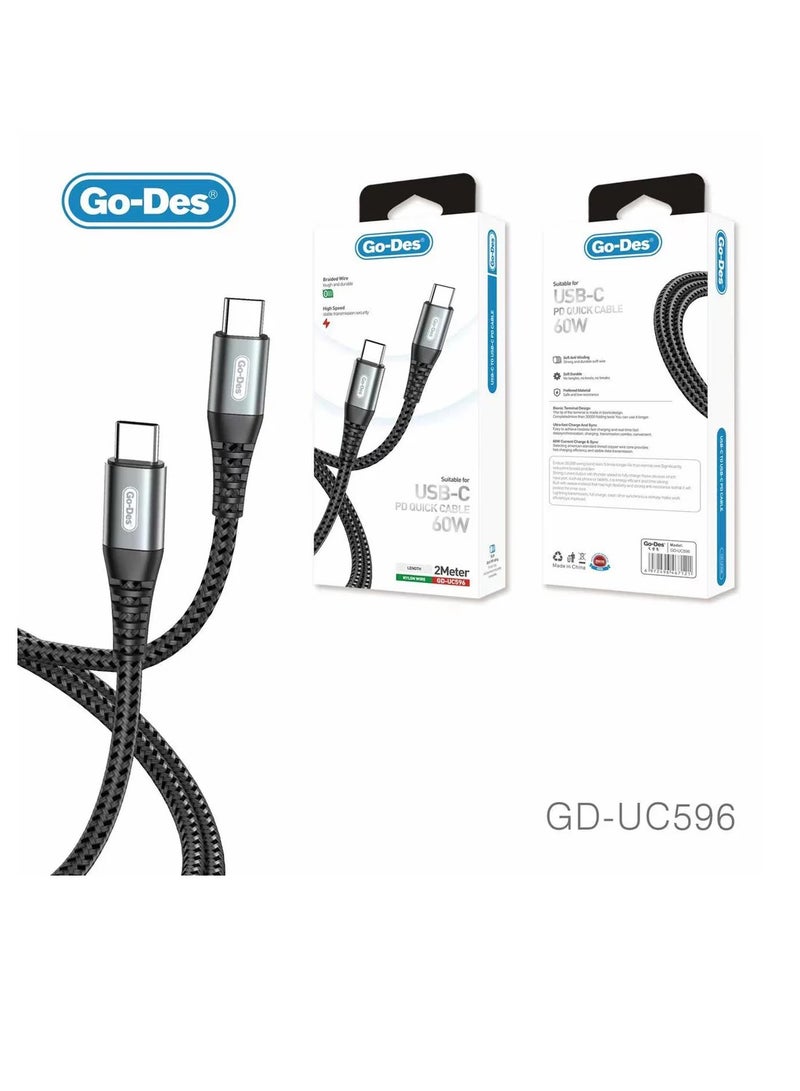 Go-Des USB C to USB Type C  60W Cable for MacBook iPad Pro Quick Charger GD-UC596