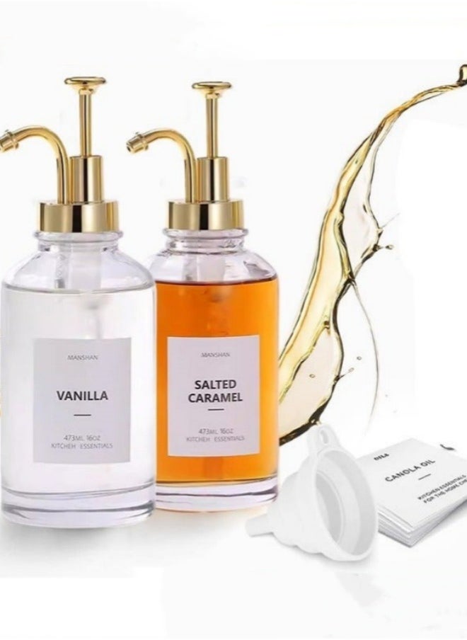 MIXDE Glass Oil and Vinegar Dispenser Set - 500ml Bottle with Funnel and 2 Stainless Steel Spouts  - Image 1