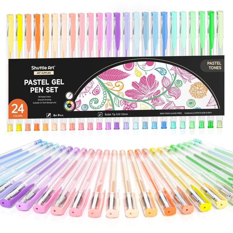 Shuttle Art Pastel Gel Pens, 24 Pastel Milky Colors Gel Pen for Black Paper, Adults Coloring Books Drawing Doodling Crafts Scrapbooking Journaling - Image 1