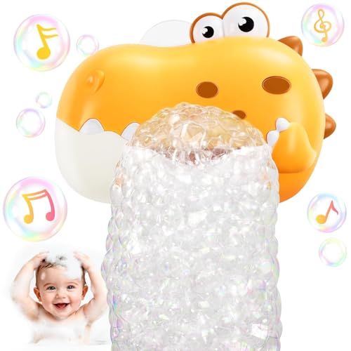 WAVISA Baby Bath Toys Rechargeable Dinosaur Bath Bubble Machine with Music Bathtime Bathtub Toys for Toddlers Birthday Easter Gifts Bubble Maker Toys for Kids Ages 13 48 Baby Gifts Yellow - Image 1