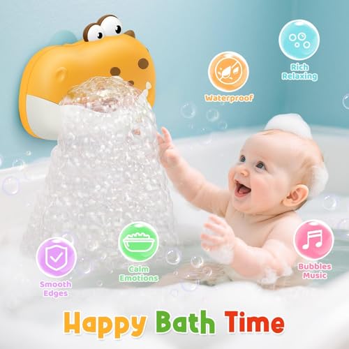 WAVISA Baby Bath Toys Rechargeable Dinosaur Bath Bubble Machine with Music Bathtime Bathtub Toys for Toddlers Birthday Easter Gifts Bubble Maker Toys for Kids Ages 13 48 Baby Gifts Yellow - Image 5