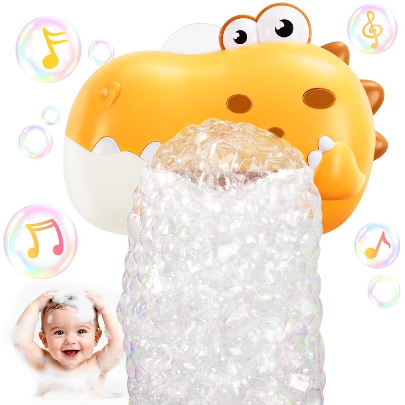 WAVISA Baby Bath Toys Rechargeable Dinosaur Bath Bubble Machine with Music Bathtime Bathtub Toys for Toddlers Birthday Easter Gifts Bubble Maker Toys for Kids Ages 13 48 Baby Gifts Yellow - Image 3