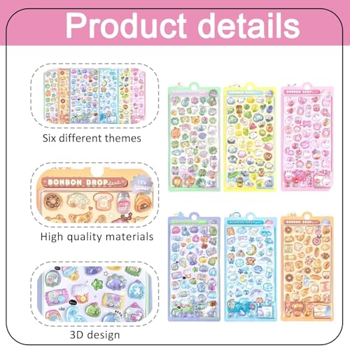 piercing 6PCS Puffy Stickers, Stickers Set, 3D Stickers - Cute and Vibrant Decorative Stickers for Kids, Variety Pack for Journals, Scrapbooks and DIY Crafts - Image 2