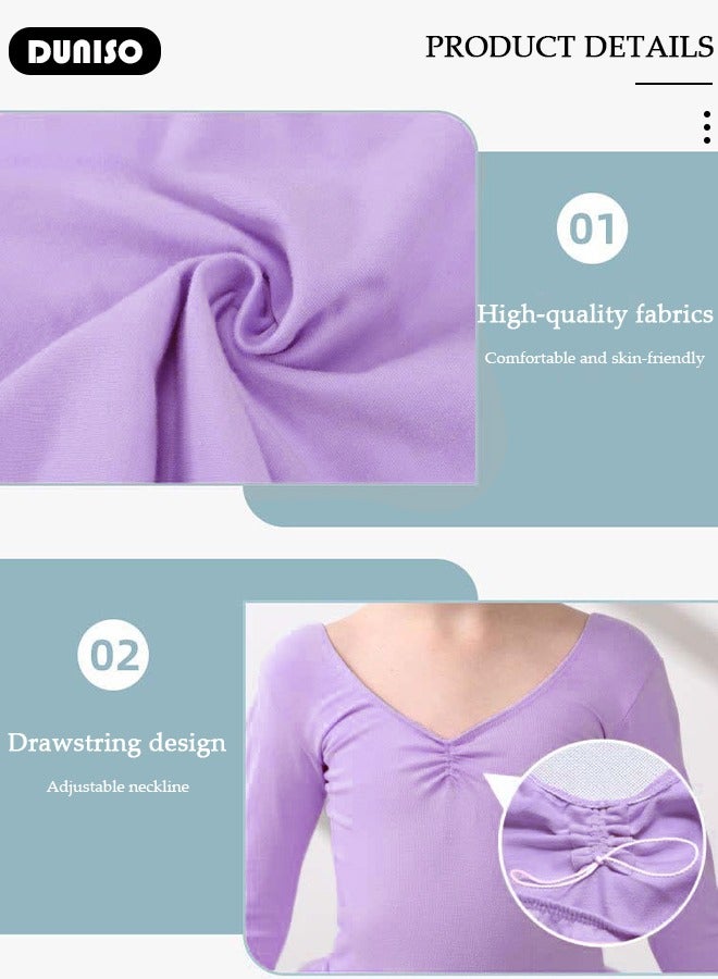 DUNISO Girls Ballet Dresses Leotards with Skirt Short Sleeves, Dance Dress Ballerina Tutu Outfit Cotton Dress Ballet Skirt, Mini Skirt Princess Dresses Dance Wear Clothes for Little Girl  - Image 2