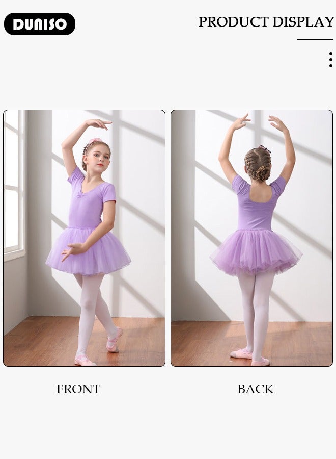 DUNISO Girls Ballet Dresses Leotards with Skirt Short Sleeves, Dance Dress Ballerina Tutu Outfit Cotton Dress Ballet Skirt, Mini Skirt Princess Dresses Dance Wear Clothes for Little Girl  - Image 5