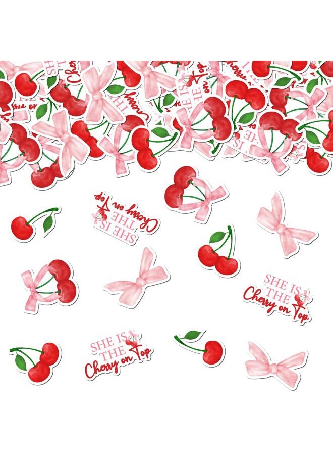 Merrystorm Cherry Confetti She Is the Cherry on Top Confetti Cherry Birthday Decor Pink Bows and Red Cherry Table Decoration for Girls Cherry on Top Baby Shower Gender Reveal Decor Cherry Bachelorette Supplies - Image 1