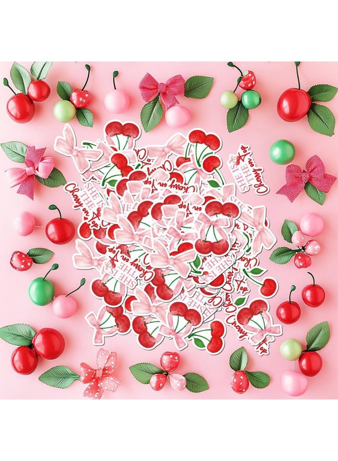 Merrystorm Cherry Confetti She Is the Cherry on Top Confetti Cherry Birthday Decor Pink Bows and Red Cherry Table Decoration for Girls Cherry on Top Baby Shower Gender Reveal Decor Cherry Bachelorette Supplies - Image 3
