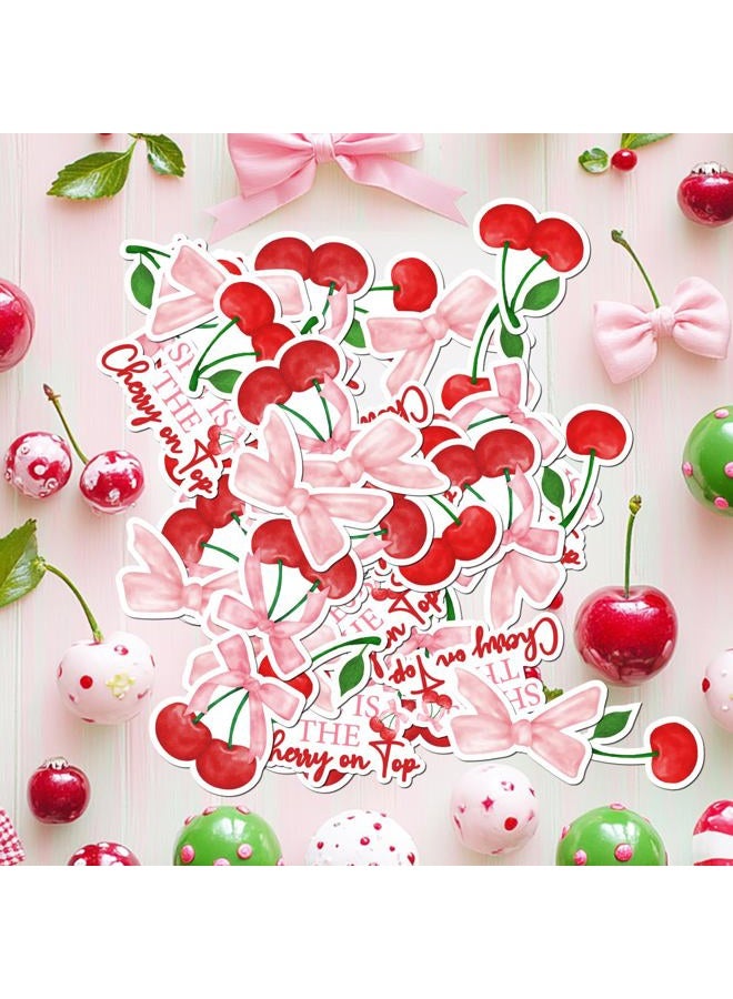 Merrystorm Cherry Confetti She Is the Cherry on Top Confetti Cherry Birthday Decor Pink Bows and Red Cherry Table Decoration for Girls Cherry on Top Baby Shower Gender Reveal Decor Cherry Bachelorette Supplies - Image 2