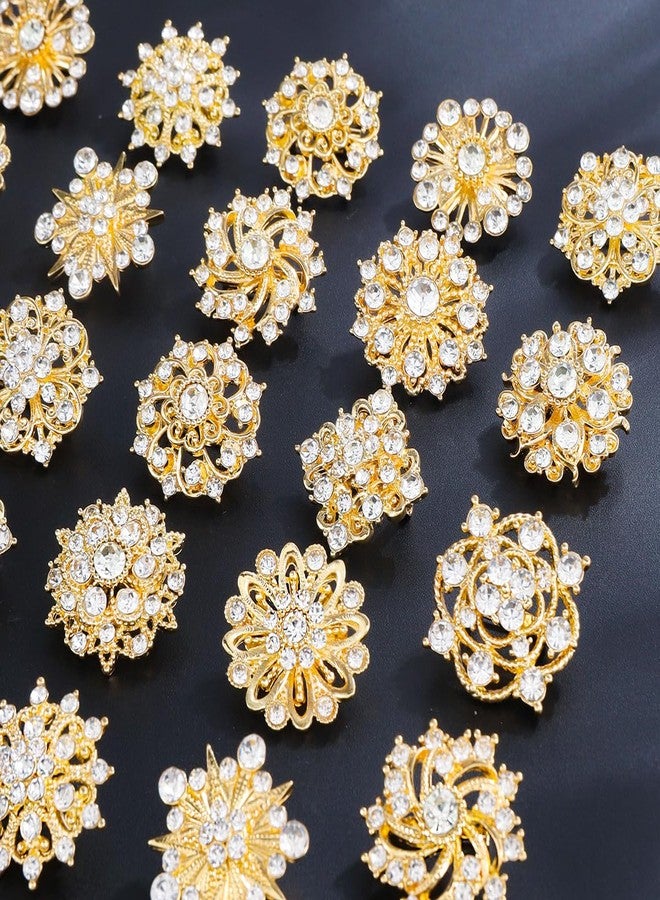 MEEDOZ Lot 24Pcs Assorted Crystal Rhinestone Flower Brooch Pins Set for Crafts Embellishment, Wedding Bouquet Brooches for Women Fashion (Gold) - Image 5