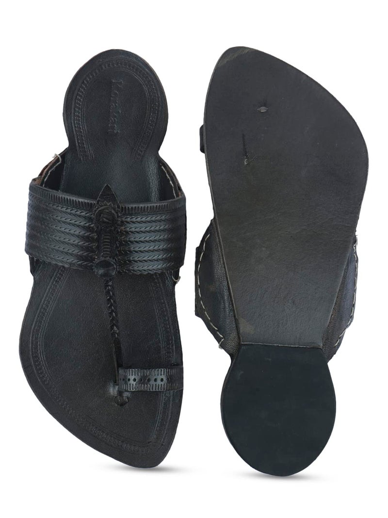 KORAKARI Men & Women Genuine Leather Kolhapuri Chappal Handmade Brown Flip Flops Anti Slip Slippers (UK-07) - Image 5