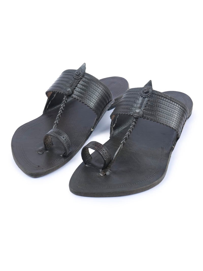 KORAKARI Men & Women Genuine Leather Kolhapuri Chappal Handmade Brown Flip Flops Anti Slip Slippers (UK-07) - Image 4
