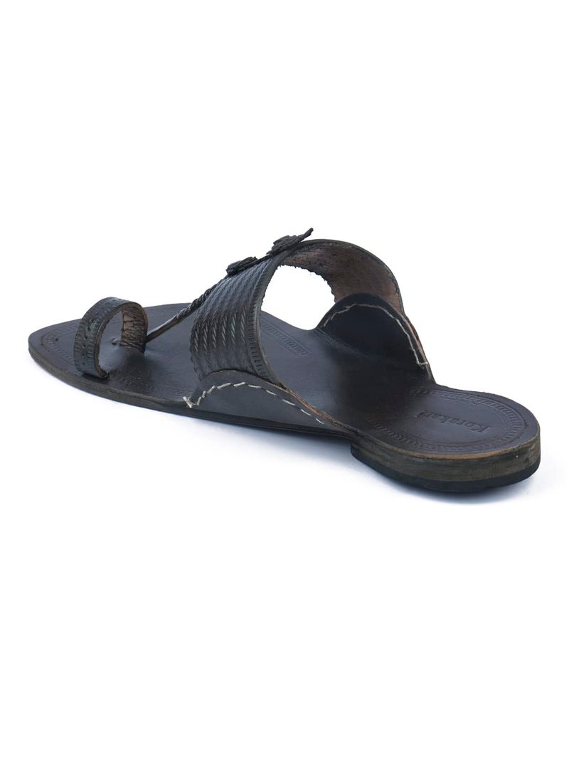 KORAKARI Men & Women Genuine Leather Kolhapuri Chappal Handmade Brown Flip Flops Anti Slip Slippers (UK-07) - Image 3