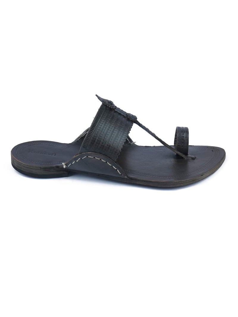 KORAKARI Men & Women Genuine Leather Kolhapuri Chappal Handmade Brown Flip Flops Anti Slip Slippers (UK-07) - Image 2