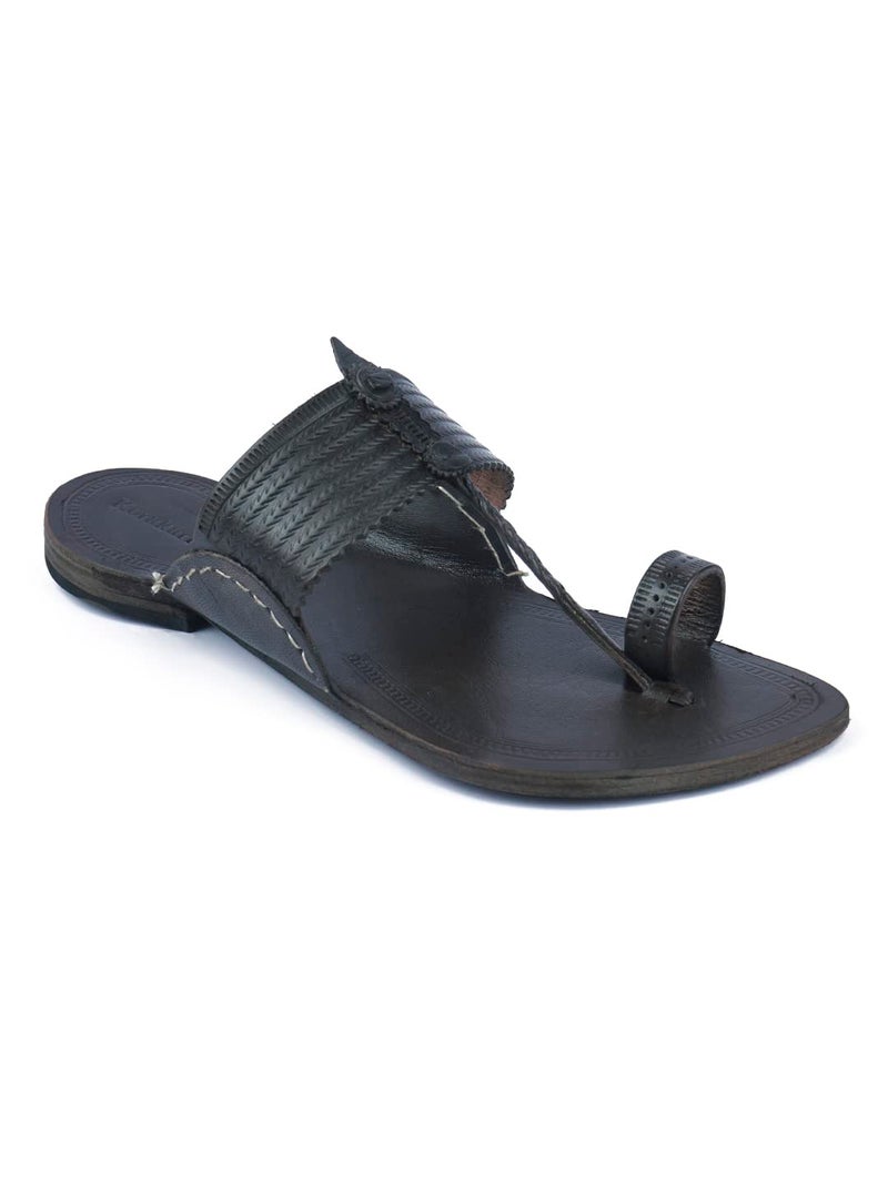 KORAKARI Men & Women Genuine Leather Kolhapuri Chappal Handmade Brown Flip Flops Anti Slip Slippers (UK-07) - Image 1