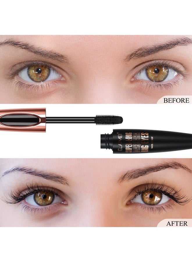 SKINOSM عبوة 2 من ماسكارا سوداء للحجم والطول، مقاومة للماء وطبيعية، ماسكارا ألياف حرير 4D تدوم طويلاً، تضيف الطول والعمق والسحر بسهولة - Image 3