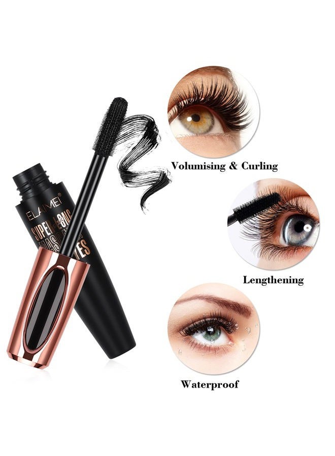 SKINOSM عبوة 2 من ماسكارا سوداء للحجم والطول، مقاومة للماء وطبيعية، ماسكارا ألياف حرير 4D تدوم طويلاً، تضيف الطول والعمق والسحر بسهولة - Image 4