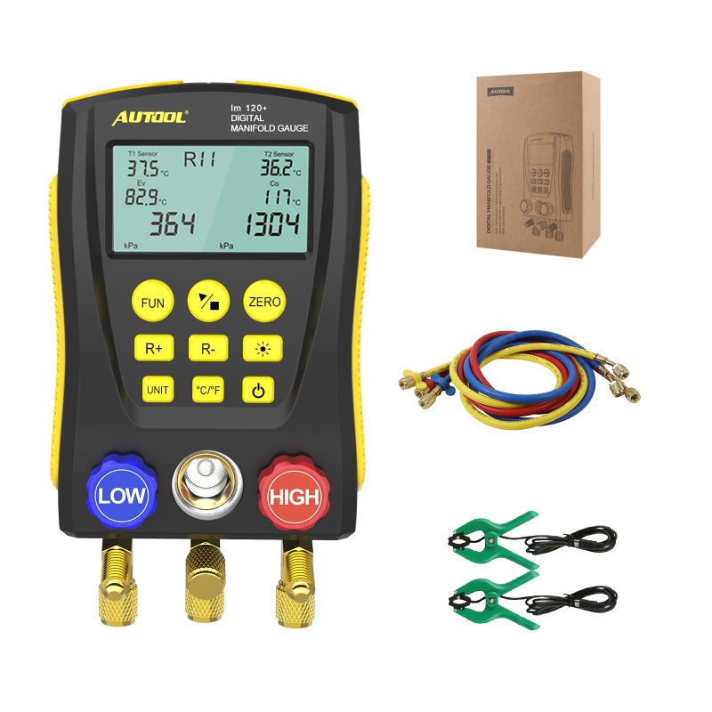 Autool Refrigeration Digital Manifold Gauge Meter HVAC Vacuum Pressure Temperature Tester Kit with Test Clip and Pipe for Testing Maintaining AirConditioner Refrigerator - Image 2