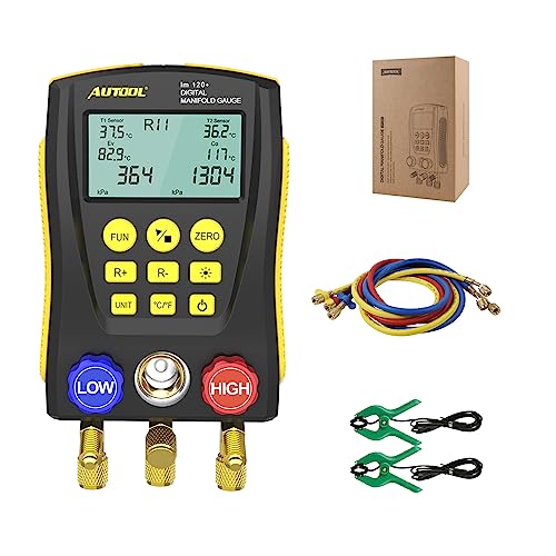 Autool Refrigeration Digital Manifold Gauge Meter HVAC Vacuum Pressure Temperature Tester Kit with Test Clip and Pipe for Testing Maintaining AirConditioner Refrigerator - Image 1