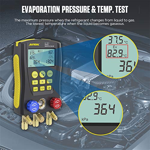 Autool Refrigeration Digital Manifold Gauge Meter HVAC Vacuum Pressure Temperature Tester Kit with Test Clip and Pipe for Testing Maintaining AirConditioner Refrigerator - Image 3