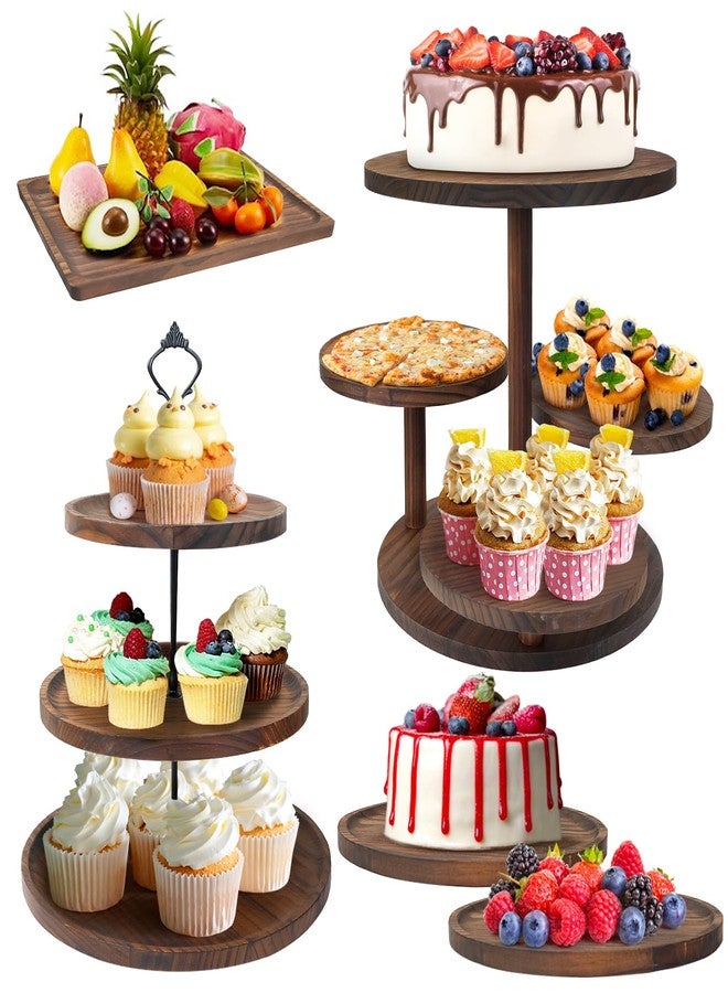 LARDUX Wooden Dessert Table Display Set - 4 Tier Cupcake Stand, 3 Tier Dessert Stand, 2Pcs Round Serving Trays,1Pcs Rectangular Trays for Party, Wedding, Baby Shower - Image 1