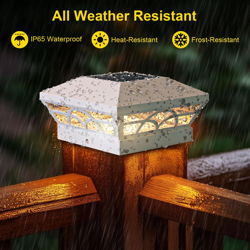 T-SUN Solar Post Cap Lights 6 Pack â€“ Outdoor Waterproof Fence Lights for 3.5x3.5 4x4 5x5 5.5x5.5 Wood/Vinyl Posts, with 2 Brightness Modes Solar Deck Light for Patio, Garden, Porch(White) - Image 4