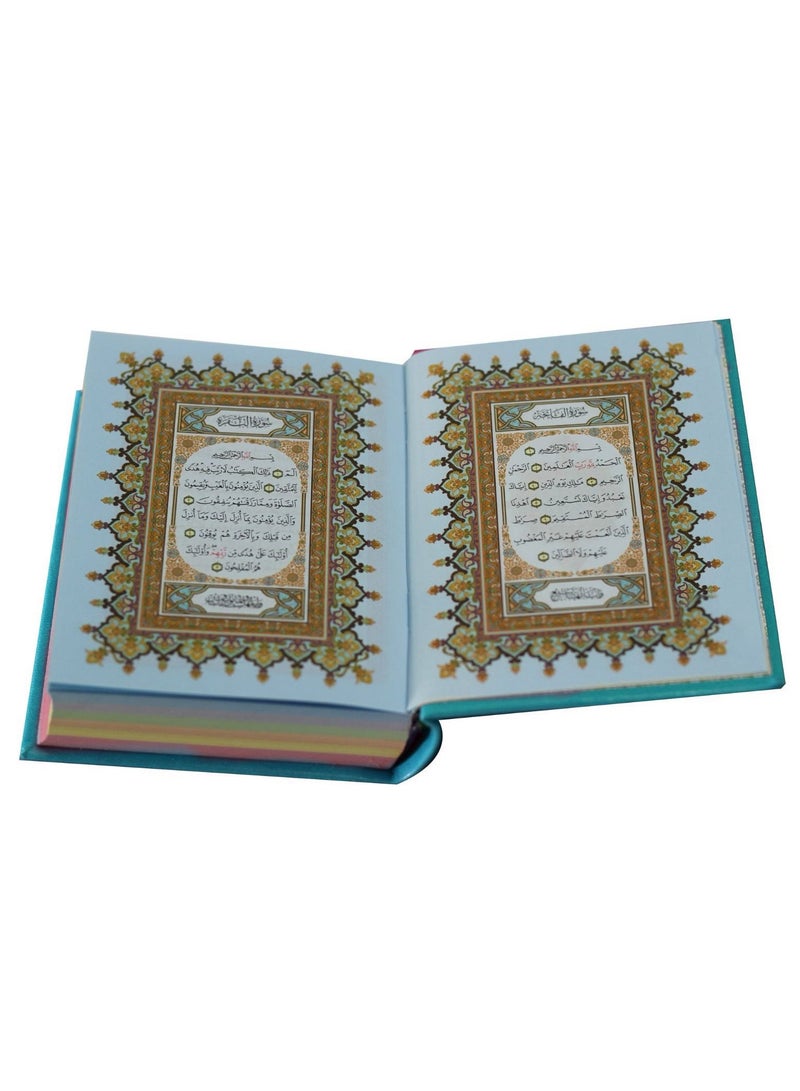 قرأن كريم غلاف جلد ورق ملون حجم وسط قياس 12/17 لون أزرق - Image 4