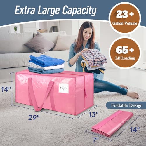 FYGRIP 6 عبوات كبيرة من أكياس النقل الثقيلة مع سحاب قوي ومقابض مريحة، أكياس تخزين الملابس المتينة والقوية، صناديق تعبئة لنقل مستلزمات الكلية، وردي - Image 3