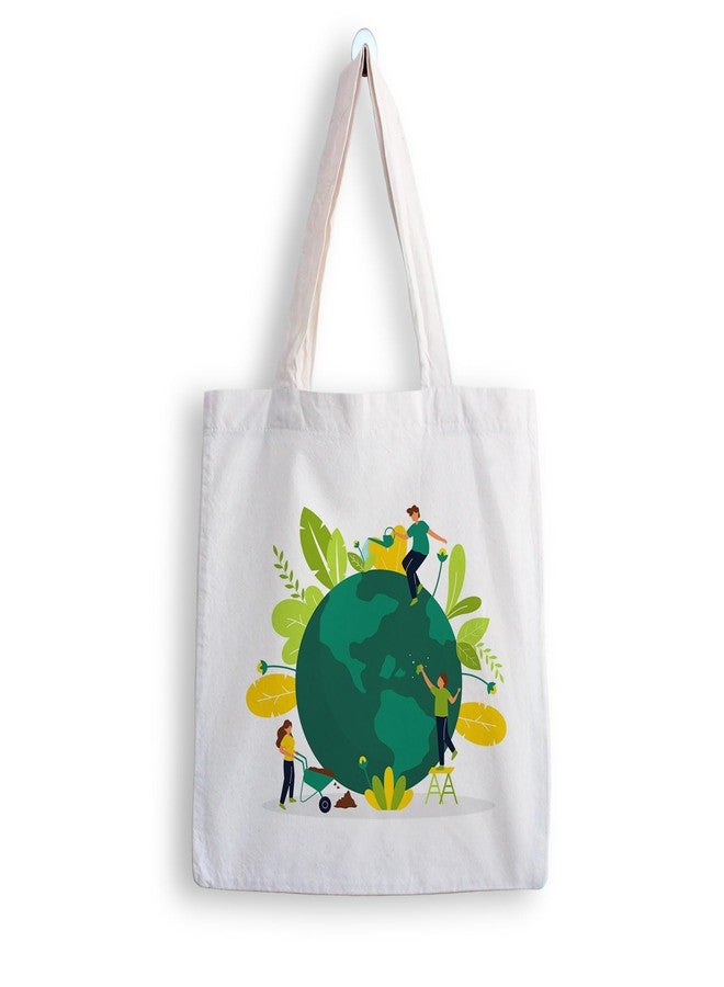 ARTBUG Tote Bag for Women with zip, Aesthetic Canvas tote bag for college girls, office, stylish and reusable - Green Earth - D No - 235 - Image 1