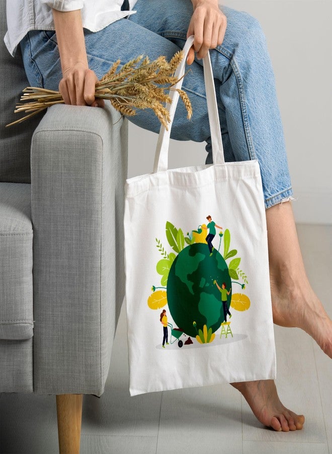ARTBUG Tote Bag for Women with zip, Aesthetic Canvas tote bag for college girls, office, stylish and reusable - Green Earth - D No - 235 - Image 2