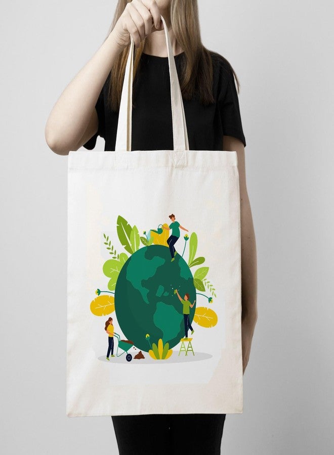 ARTBUG Tote Bag for Women with zip, Aesthetic Canvas tote bag for college girls, office, stylish and reusable - Green Earth - D No - 235 - Image 3