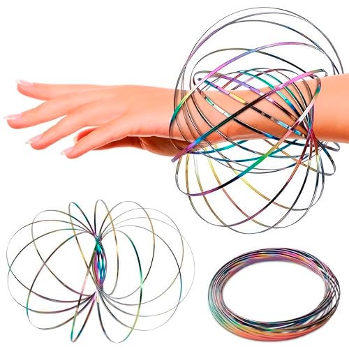 DIMROM Flow Ring Spinner Ring Arm Toy 51 Rust Resistant Stainless Steel Infinity Loop Flow Rings with Changing Colors Geometric Spin Flat Folding Kinetic Magic Rings for Relaxation Calming Motion - Image 1