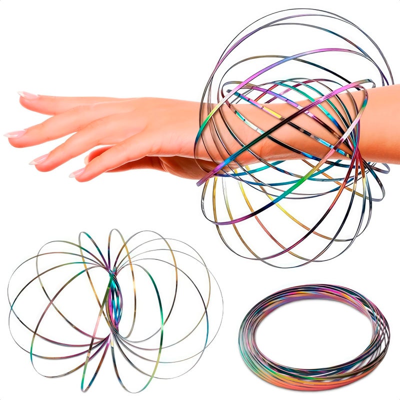 DIMROM Flow Ring Spinner Ring Arm Toy 51 Rust Resistant Stainless Steel Infinity Loop Flow Rings with Changing Colors Geometric Spin Flat Folding Kinetic Magic Rings for Relaxation Calming Motion - Image 3