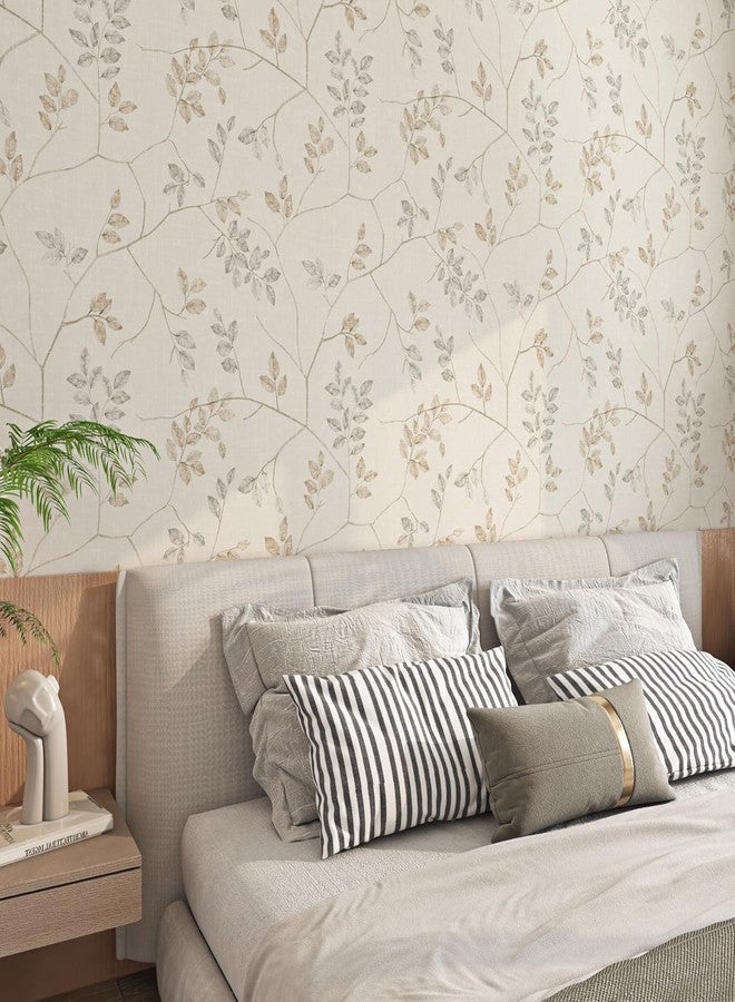 ReWallpaper ورق حائط ReWallpaper بني وأبيض قابل للإزالة على طراز المزرعة الريفية، ورق حائط ذاتي اللصق، أغصان مزخرفة، جدارية جدارية لغرفة النوم، 17.5 بوصة × 10 أقدام - Image 2