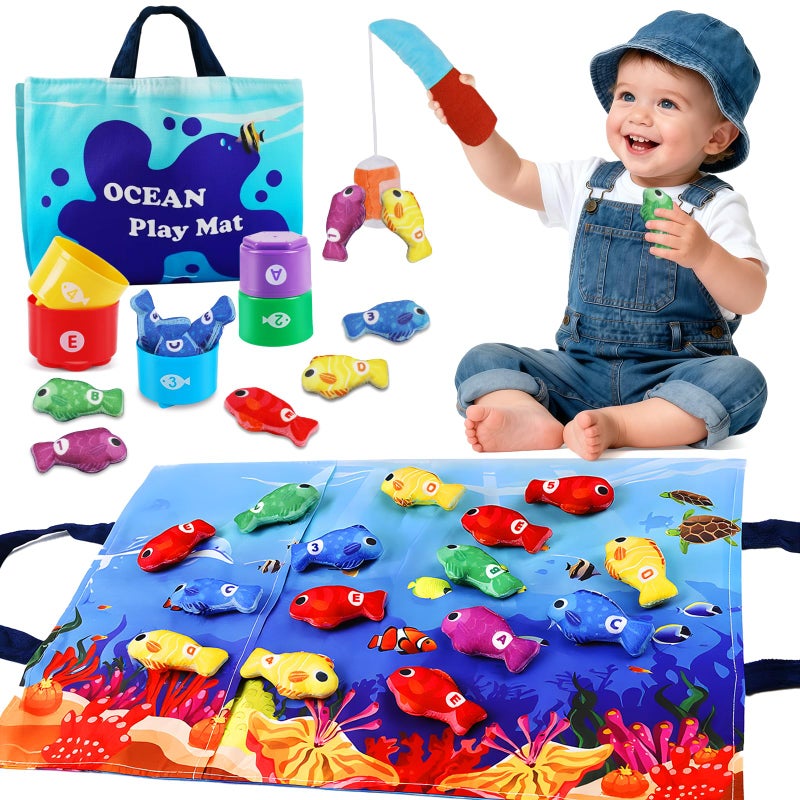 M SANMERSEN Montessori Toys for 12 Year Old Cloth Ocean Fishing Game with Stacking Cups Toddler Learning Toy for 1218 Months First Birthday Gifts for 1 Year Old Boy Girl Learn Count and Sort Colors - Image 3