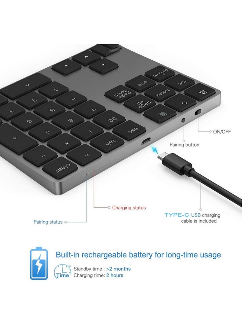 أداندو لوحة مفاتيح رقمية بتقنية البلوتوث، لوحة مفاتيح رقمية خارجية رفيعة قابلة لإعادة الشحن من الألومنيوم، مزودة بـ 34 مفتاحًا، متوافقة مع أجهزة ماك بوك، ماك بوك إير/برو، آي ماك، ويندوز لابتوب (أسود) - Image 2