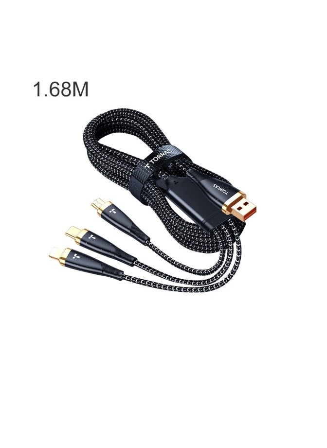 TORRAS - 5A USB-A to Lightning Cable + Type-C Cable + Micro Cable 3 in 1 Fast Charging Data Cable, Black - Image 1