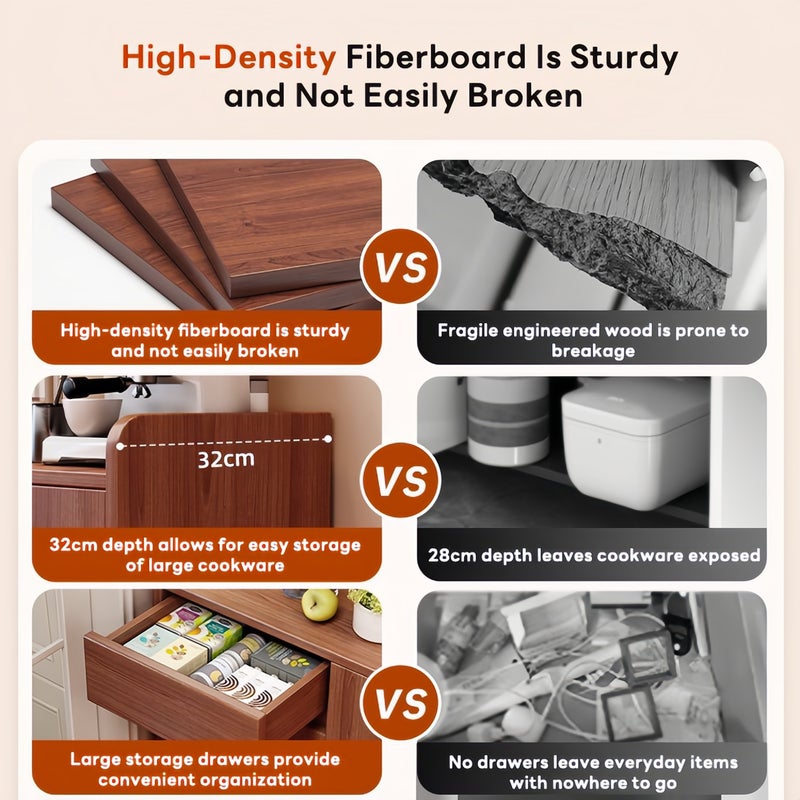 شاربدو خزانة بوفيه خشبية جانبية من منتصف القرن مع باب زجاجي مصبوب، 80CM خزانة تخزين مع أدراج ورفوف، مطبخ حديث وحدة تخزين غرفة الطعام، 800-32mm 100CM - Image 4