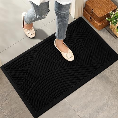 HIYARD Sturdy Front Door Mat, Absorbent Muddy Dirt Resist Welcome Door Mats Outdoor Indoor, Stain and Fade Resistant, Non-Slip Backing Entry Mat Low Profile Doormat for Entryway, 29×17, Black - Image 1