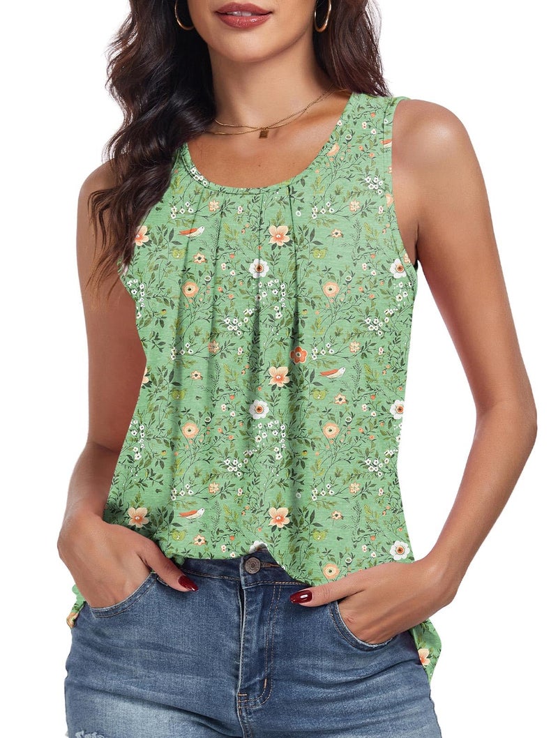 syoss Women's Tank Tops Dressy Casual Sleeveless Blouses Summer Loose Fit Outfits Trendy Shirt XL, Floral Green - Image 2