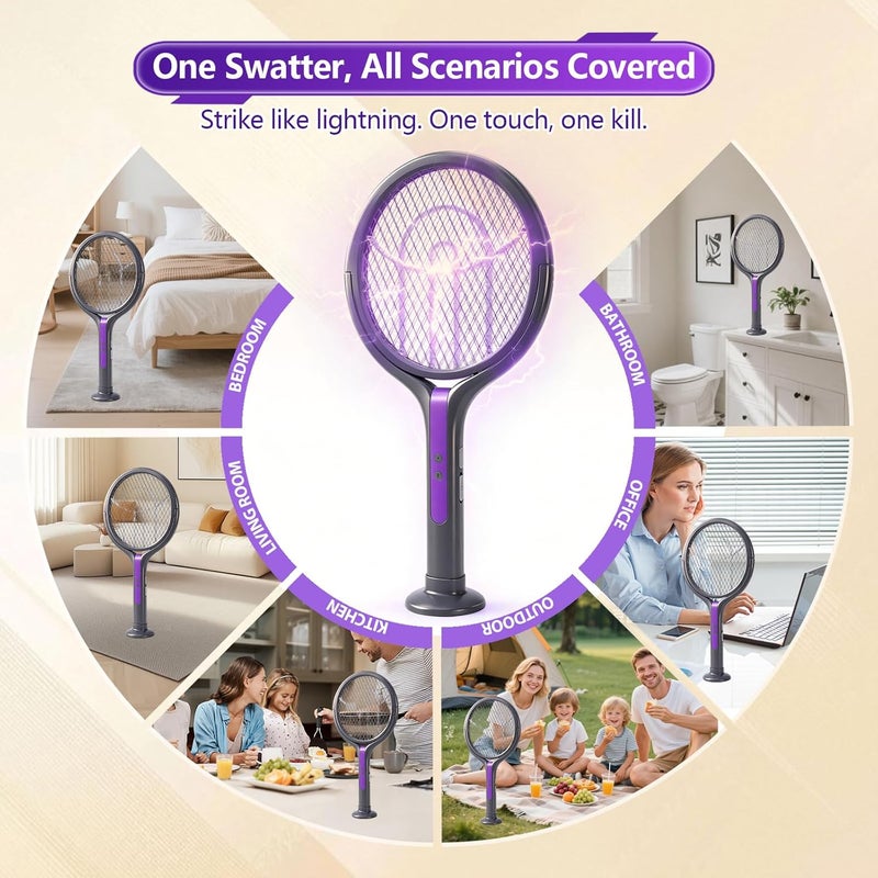 Besswin Electric Fly Swatter, Rotating Head Bug Zapper, Dual Modes Mosquito Killer with Purple Mosquito Light Rechargeable for Indoor Home Patio Camp Office, Telescopic Extension - Image 4