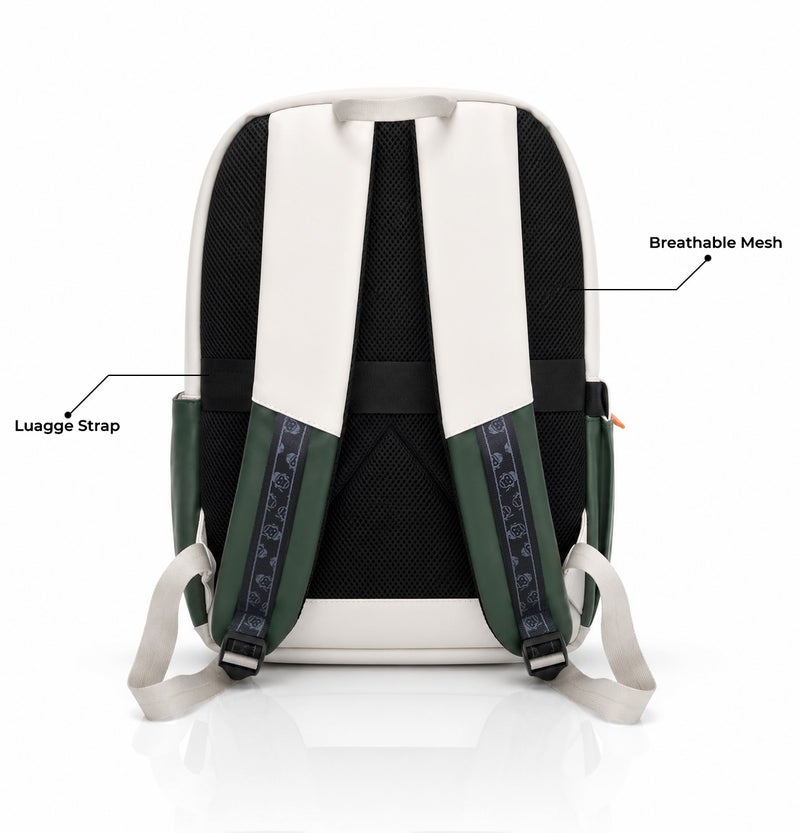 Monkey Troopers Trippy Laptop Backpack for Men & Women, Premium PU Travel Backpack with Laptop Compartment, Dual Compartments, Organizer Pocket, Key Hook & Luggage Strap, School College Work Backpack, Beige-Olive - Image 4