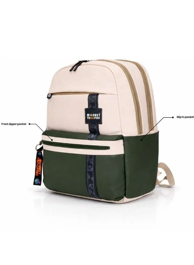 Monkey Troopers Beige-Olive Trippy Laptop Backpack Beige/Olive 15 inch With Padded Compartment Multiple Pocket Breathable Mesh Luggage Straps Key Ring  | Best Price UAE