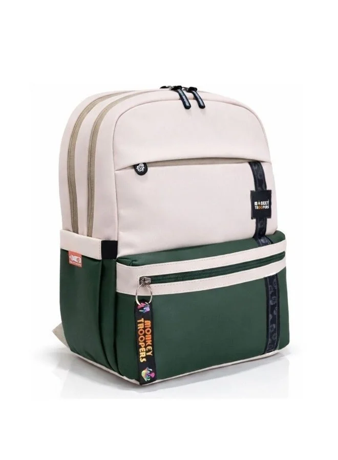 Monkey Troopers Beige-Olive Trippy Laptop Backpack Beige/Olive 15 inch With Padded Compartment Multiple Pocket Breathable Mesh Luggage Straps Key Ring  | Best Price UAE
