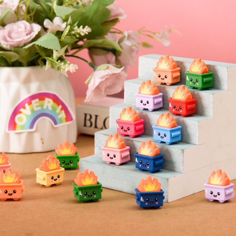 Festanlee 30 Pcs Mini Dumpster Trash Shape with Fire Figurines Tiny Resin Dumpster Fire Figures Positive Desk Decorations Encouragement Motivational Gifts for Teacher Coworker Staff (30, Multicolor) - Image 3