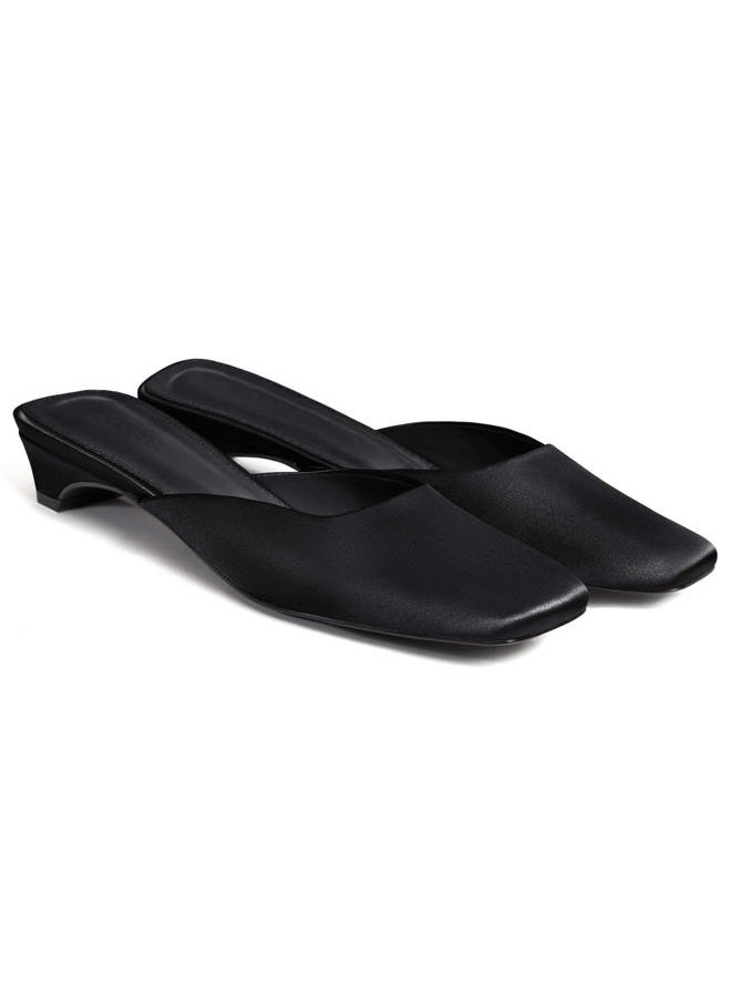 Coutgo Women's Mules Low Kitten Heel Closed Square Toe Slip On Backless Dress Shoes,Size Fits Large, Black, 6.5 - Image 1
