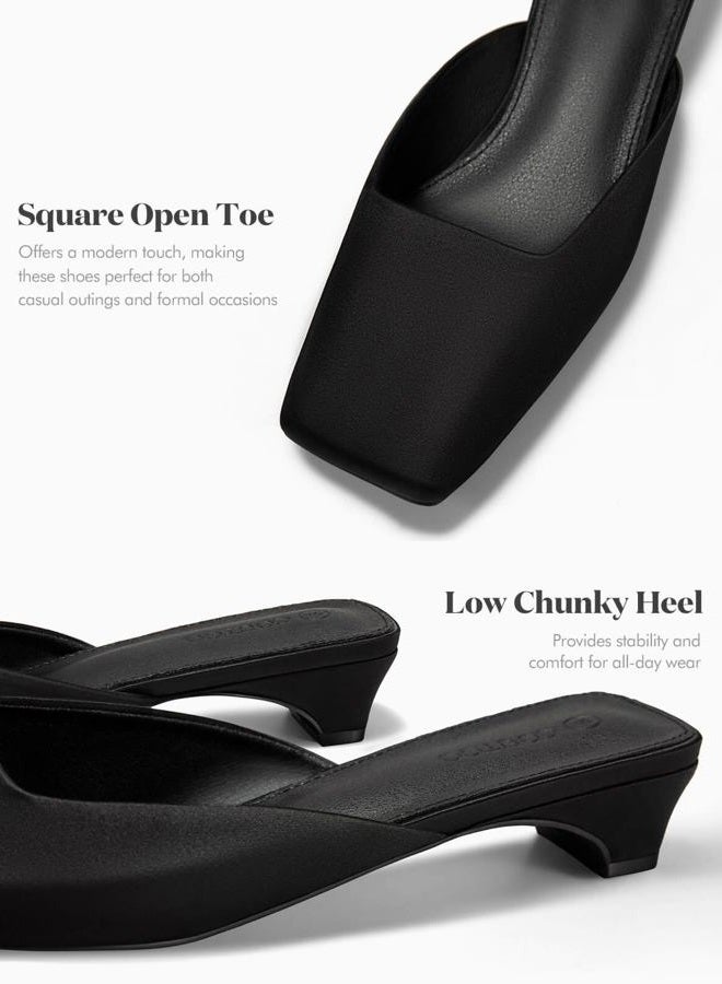Coutgo Women's Mules Low Kitten Heel Closed Square Toe Slip On Backless Dress Shoes,Size Fits Large, Black, 6.5 - Image 5
