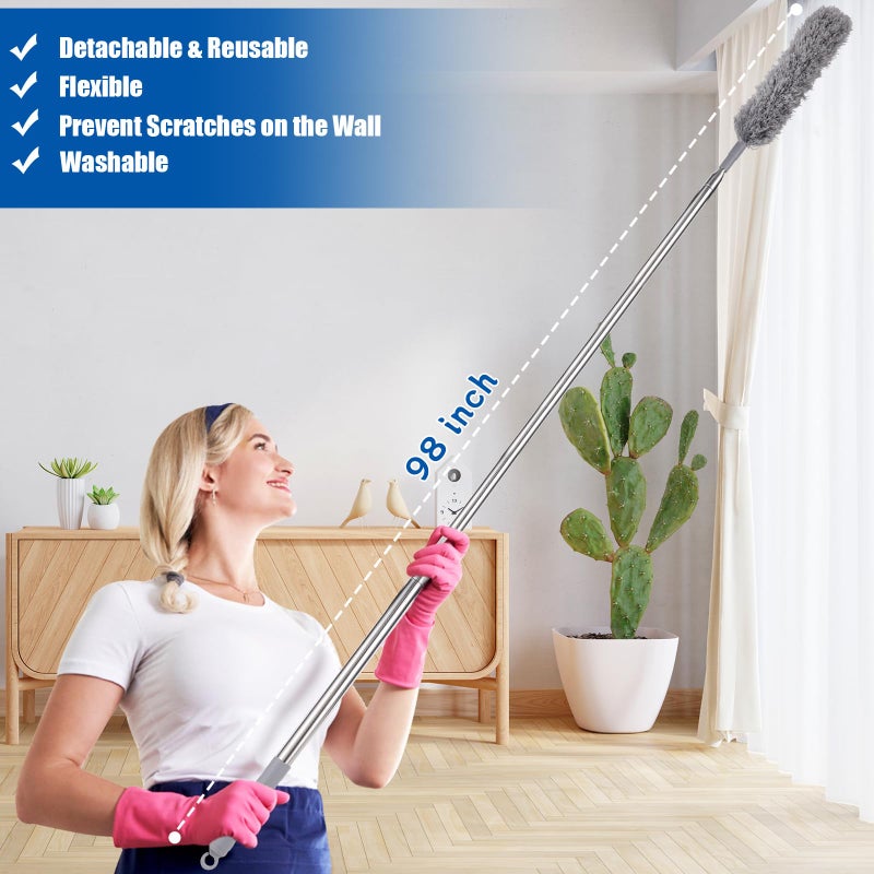 wlich 9PCS Dusters for Cleaning,Extendable Microfiber Duster with Extension Pole Up to 100'',Bendable Washable and Reusable Dusters Kit for Ceiling Fans, High Ceilings,Blinds,Furniture and Cars - Image 3